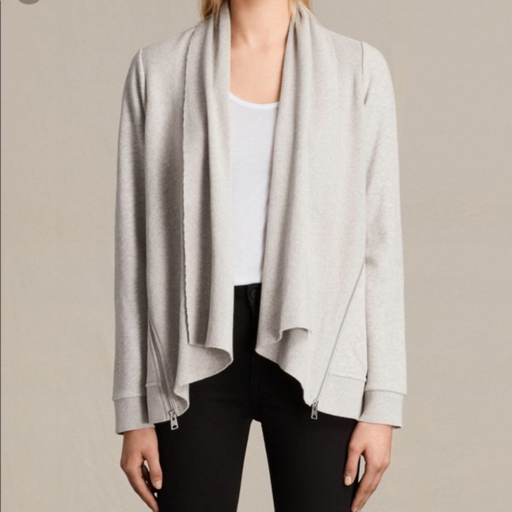 All Saints Lucia Sweat Cardigan draped grey gray heather zippers Small